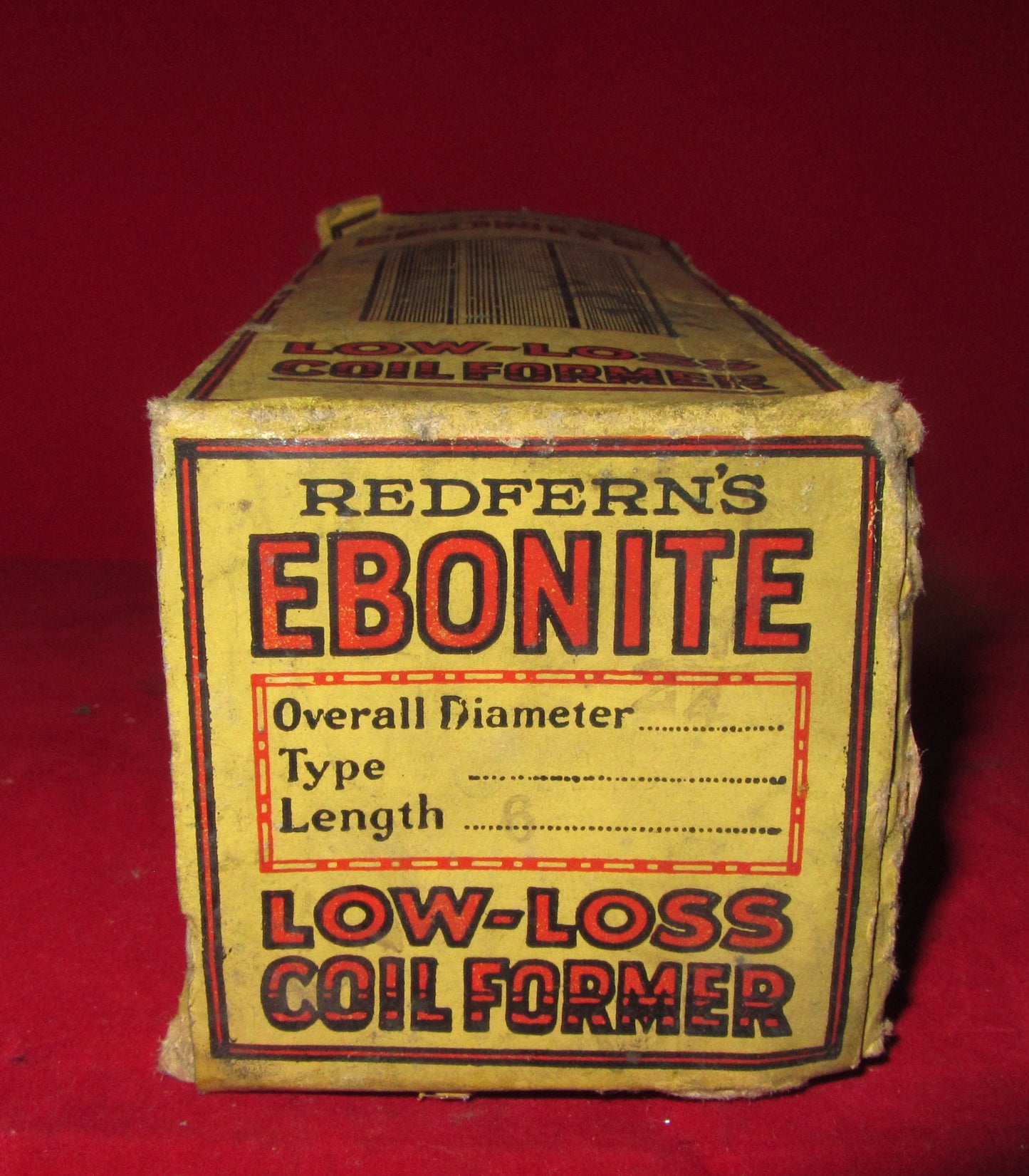 1926,  EBONITE, COIL FORMER, COIL QUOIT, BOXED, REDFERNS RUBBER COMPANY, HYDE, 150 x 55mm
