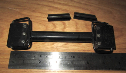 METAL HANDLE,  EX MILITARY? BLACK ENA,EL FINISH WITH SECURING LOOPS AND HANGERS