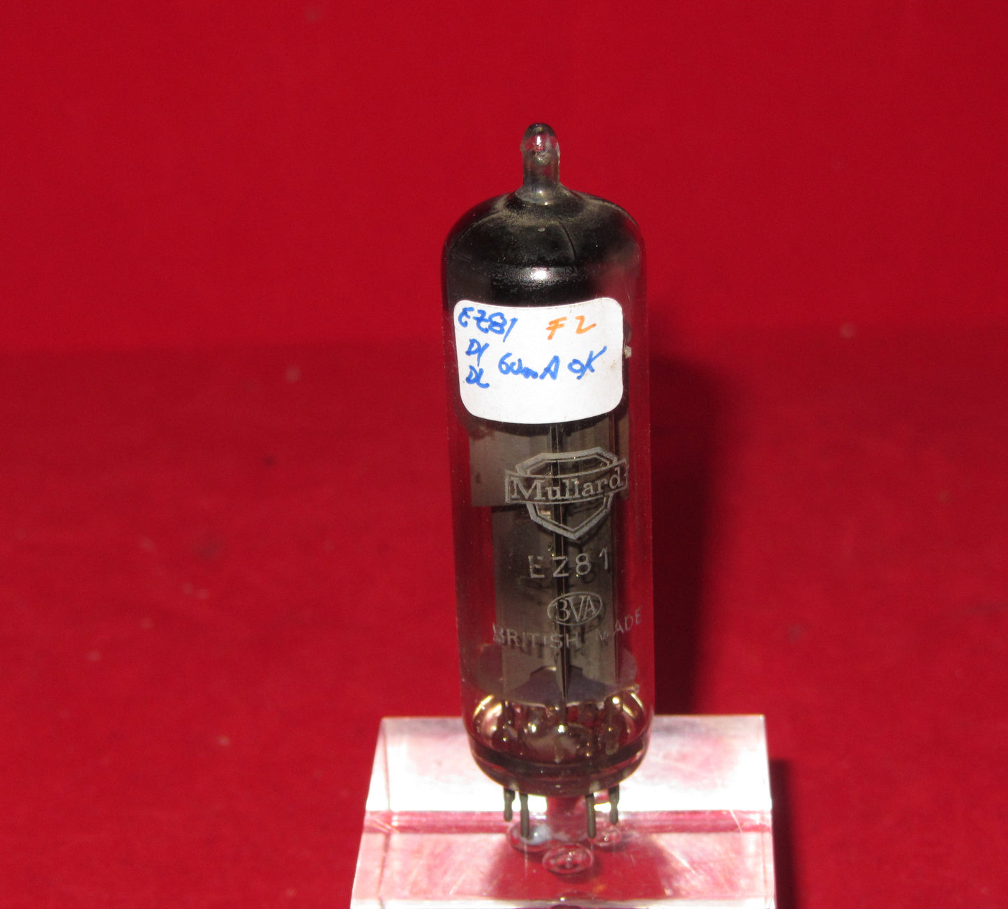 EZ81 MULLARD OLD SHIELD WHITE PRINT, 8t1 B8K, BLACKBURN 1958 MANUFACTURE