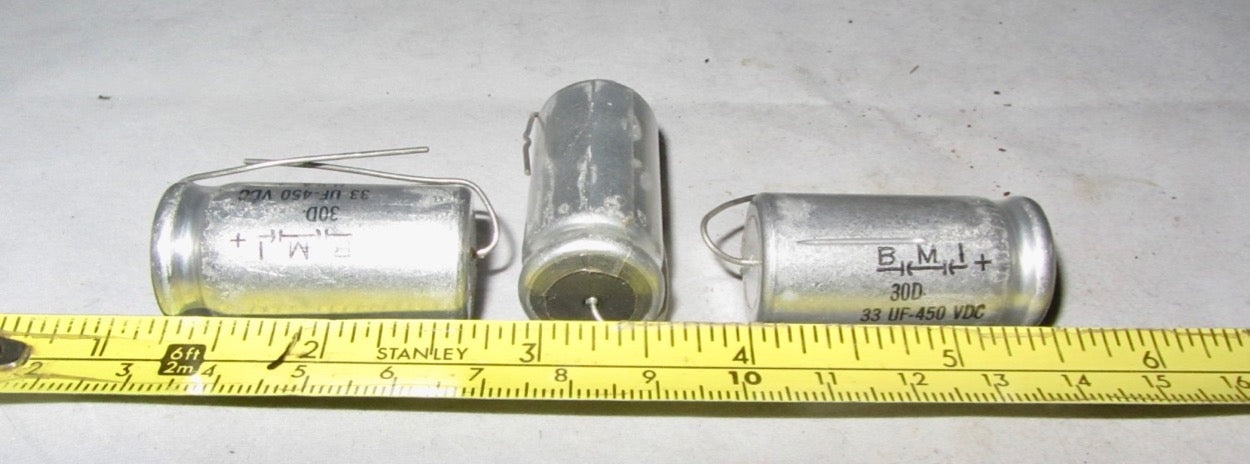 33uF 450V, AXIAL, ELCTROLYTIC CAPACITOR, BARKER MICROFARADS BMI