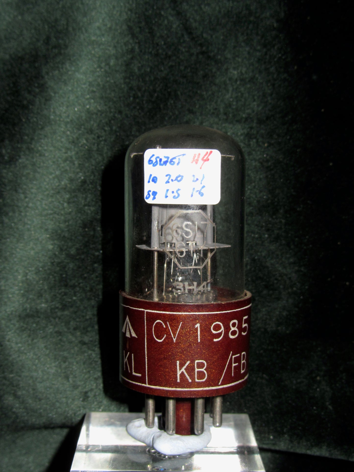 CV1985, BRIMAR, FOOTSCRAY, MIL SPEC 6SL7GT, BROWN MICANOL BASE, WHITE MILITARY CARTOUCHE WITH DATE CODE FOR NOVEMBER 1954,  ECC35, VT-229,  6SL7