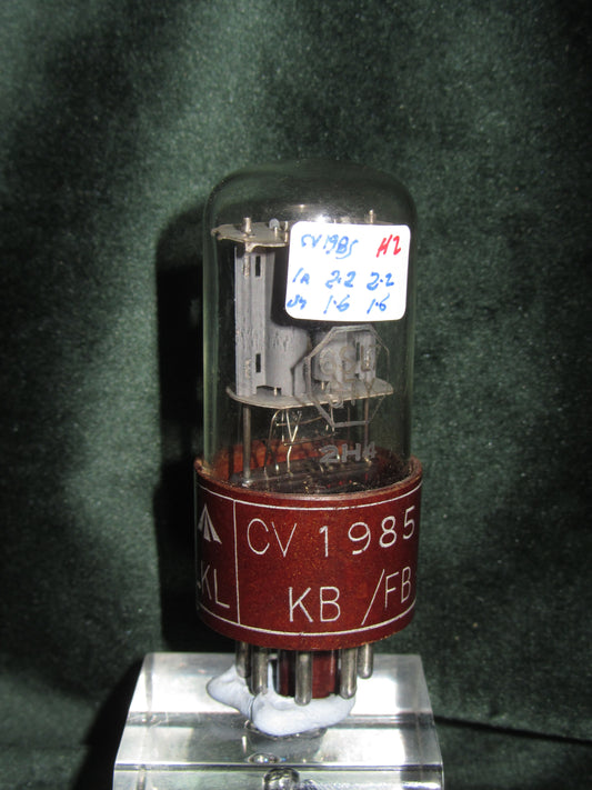 CV1985, BRIMAR, FOOTSCRAY, MIL SPEC 6SL7GT, BROWN MICANOL BASE, WHITE MILITARY CARTOUCHE WITH DATE CODE FOR DECEMBER 1954,  ECC35, VT-229,  6SL7