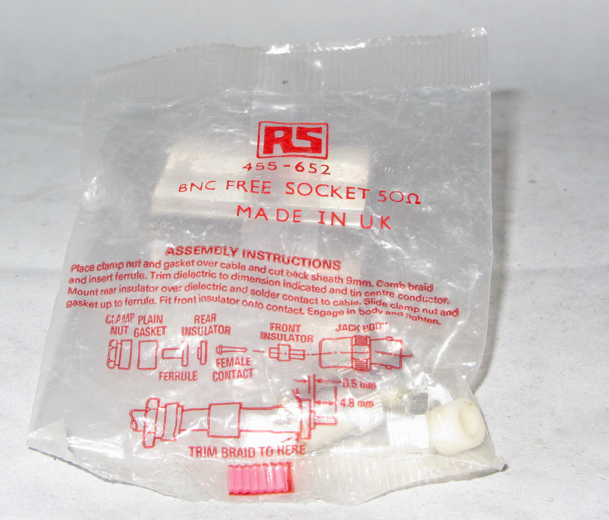 BNC-FREE PLUG, 50 OHM, RS 455-624, TYCO, 1311322-1,