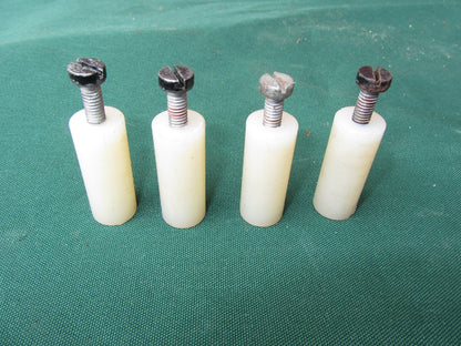 SET OF 4X, DELRIN, 13 X 32mm, THREADED STANDOFFS, C/W 1X SCREW EACH