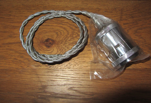 Vintage  Style Pendant Light Fitting, E27  Pendant Lamp Holder, with Silver Braided Flex, NOS