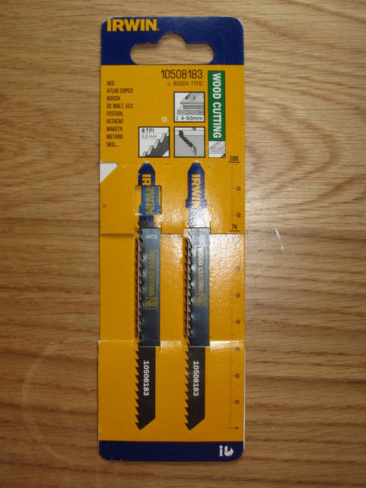 Irwin ,HCS Jig Saw Blades, Wood cutting, 8 TPI ,Bosch ,T111C ,Wood 4 to 50mm, PACK OF 2X