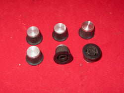 Black Bakelite, Knob,  Conical Shaped, Silver Bright, Skirted, 20 mm dia, 6 mm Splined Shaft, 15mm Height