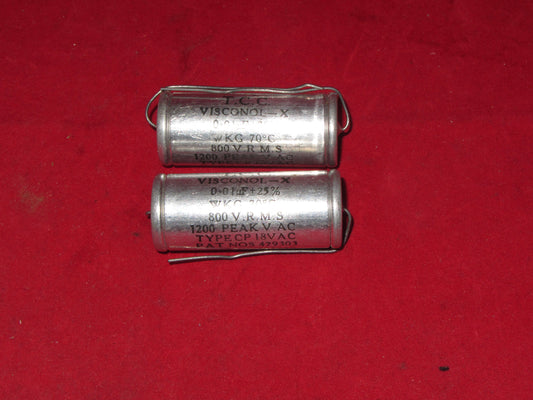TCC, VISCONOL-X, PAPER IN OIL, PIO, CAPACITORS, AXIAL, 0.01uF @ 800V, EX MILITARY, NEW OLD STOCK,