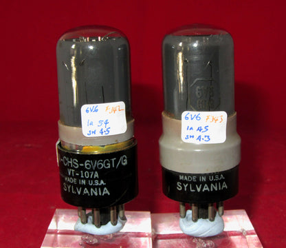6V6GT, SYLVANIA, MATCHED PAIR ,VT-107A,  10CV/511, GREY GLASS, BRITISH AIR MINISTRY 10CV/511 WITH 1950S GREY ENVELOPE SLEEVE