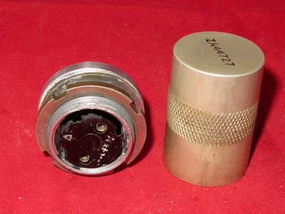 PATTERN 104, PLESSEY Mk4 , FIXED, SOCKET, TWO FEMALE PIN, CHASSIS MOUNT SOCKET, MEDIUM, WITH COVER MARKED ZA44727,  AS USED IN LARKSPUR RADIOS etc