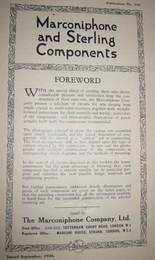 MARCONIPHONE & STERLING COMPONENTS EARLY RADIO BOOKLET DATED 1926 - MULLARD MAGIC - 2