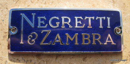 NEGRETTI & ZAMBRA BLUE VITRIFIED ENAMEL & CHROMED BRASS INSTRUMENT BADGES - MULLARD MAGIC - 1