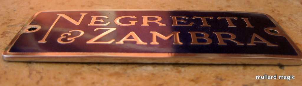 NEGRETTI & ZAMBRA BLUE VITRIFIED ENAMEL & CHROMED BRASS INSTRUMENT BADGES - MULLARD MAGIC - 3