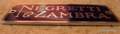 NEGRETTI & ZAMBRA BLUE VITRIFIED ENAMEL & CHROMED BRASS INSTRUMENT BADGES - MULLARD MAGIC - 3