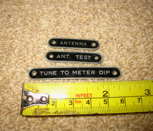 SET OF 3X , INSTRUMENT PLATES,  ANTENNA, ANTENNA TEST, TUNE TO METER DIP