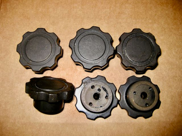 MARCONI KNOBS, OCTAGONAL FLUTE,  BLACK BAKELITE , 6MM SHAFT,  43mm DIA, 31mm DIA, 29mm DIA, CR100