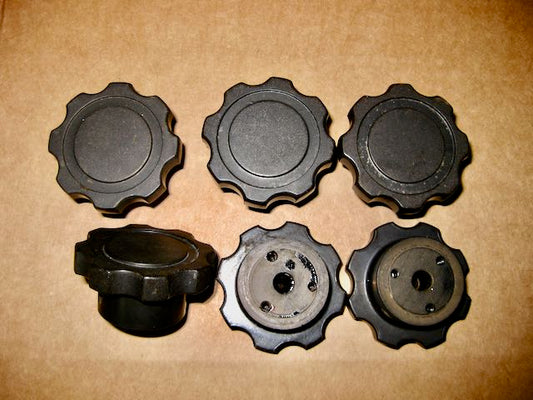 MARCONI KNOBS, OCTAGONAL FLUTE,  BLACK BAKELITE , 6MM SHAFT,  43mm DIA, 31mm DIA, 29mm DIA, CR100