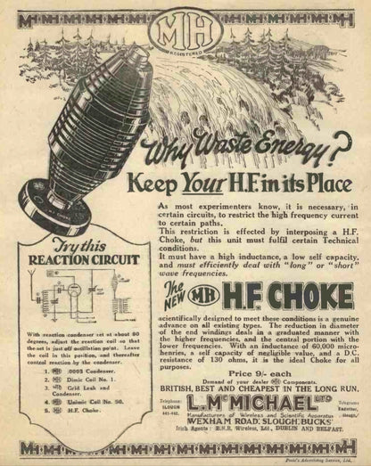 MCMICHAEL, HF CHOKE, PILE CHOKE, BEEHIVE CHOKE, 1927