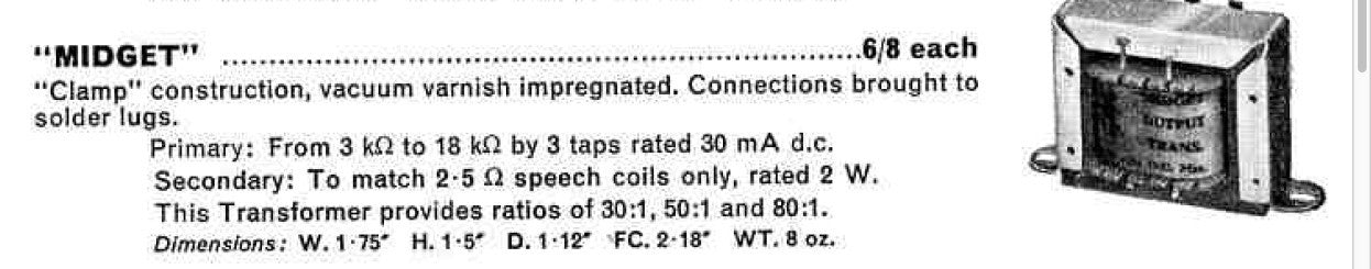 RADIOSPARES, RADIO OUTPUT TRANSFORMER,