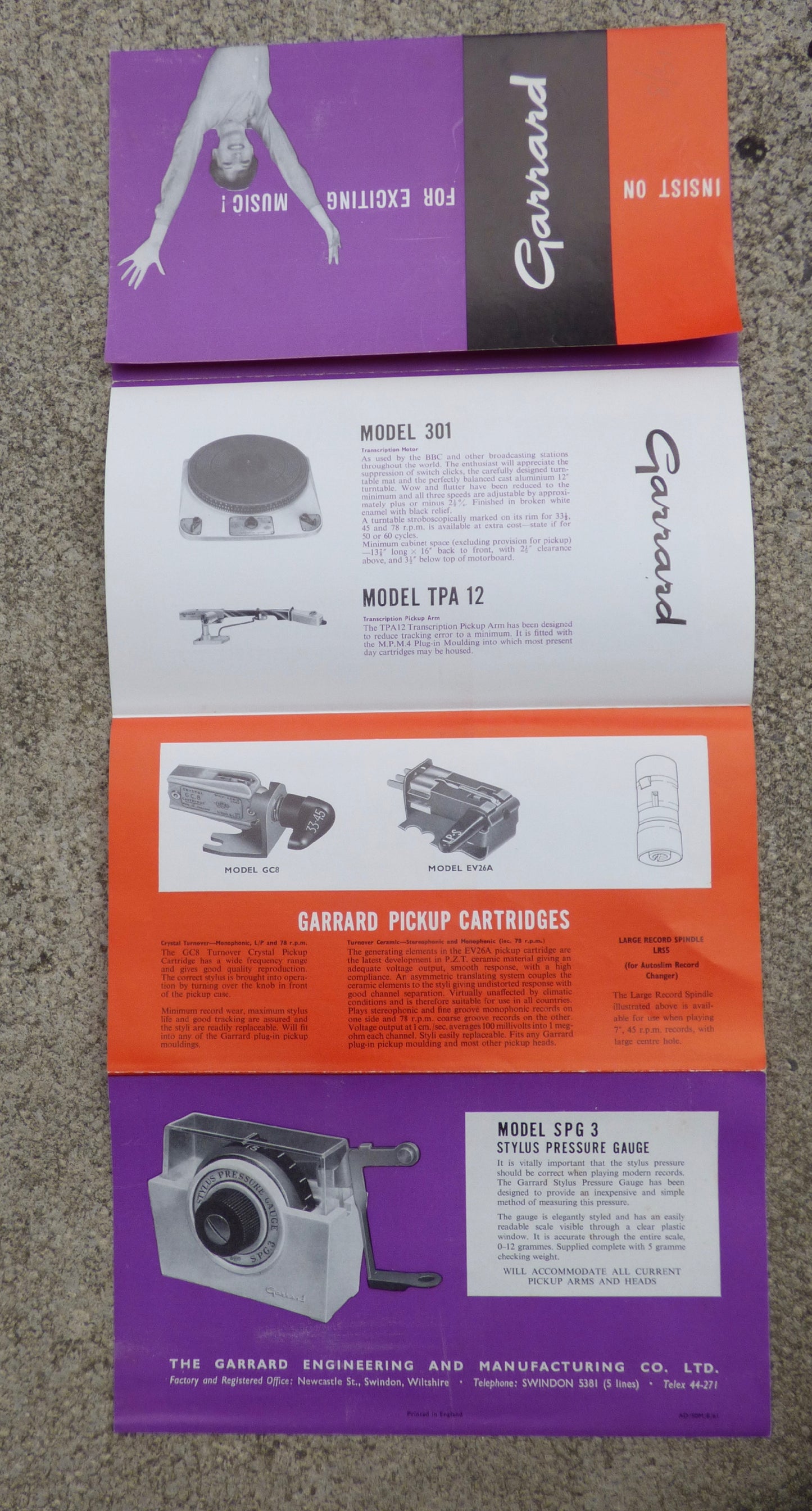 INSIST PN GARRARD FOR EXCITING MUSIC, VARIOUS ITEMS, GARRARD 301 TURNTABLE CONTENT