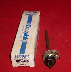 500K, CENTRALAB, BPL-60, POTENTIOMETER, C2 TAPER, PUSH-PULL SWITCHED,  NOS BOXED