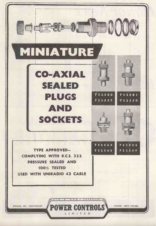 POWER CONTROLS LTD, COAXIAL SEALED PLUG, RF CONNECTOR, 732560, COMPLIES WITH RCS 322, 054 0155