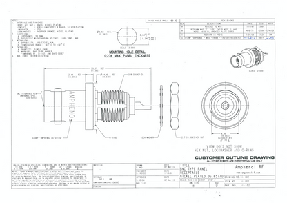 Amphenol ,BNC Connector Receptacle, 31-10, 31-102,  Female Socket ,50 Ohm, Panel Mount, Solder Cup