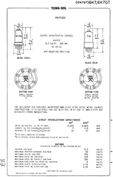 6K7, TUNGSRAM, CV1942, VT-86, FOR WS19, R107, T1304