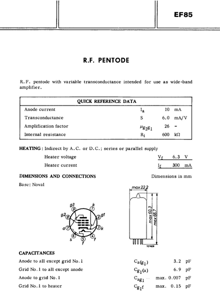 EF85, PINNACLE, NEW BOXED, 6BY7, 6F19, 6F26, CV1375, W719