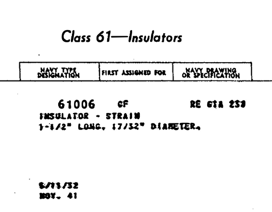 US NAVY, USN, CERAMIC  STRAIN INSULATORS, ANTENNA, AERIAL, CDP-61006 - A PAIR, X2 UNITS