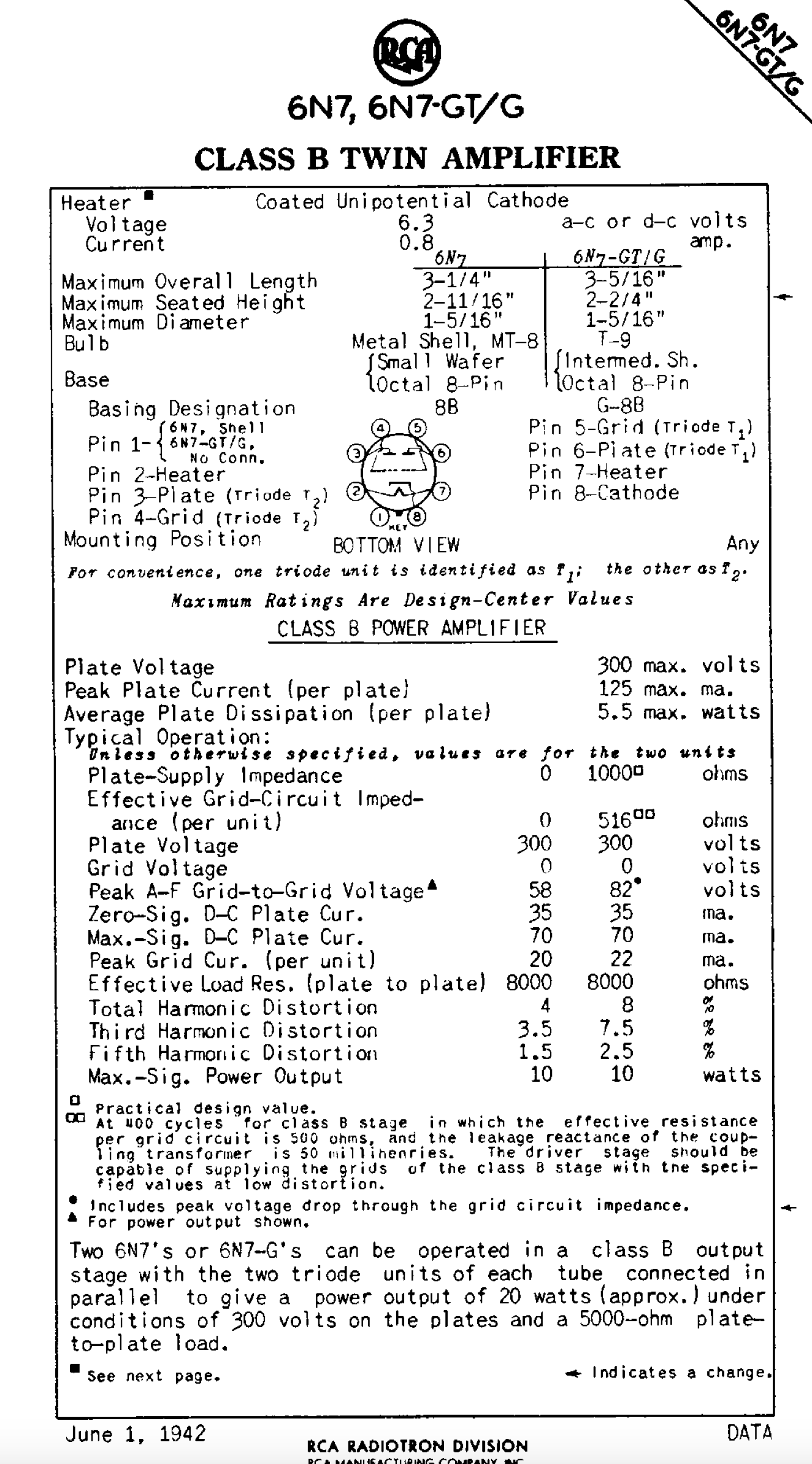 6N7G,PHILCO, NOS, CV1957, VT-96