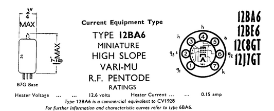 12BA6, WHITE BOX, NIB, CV1928, HF93