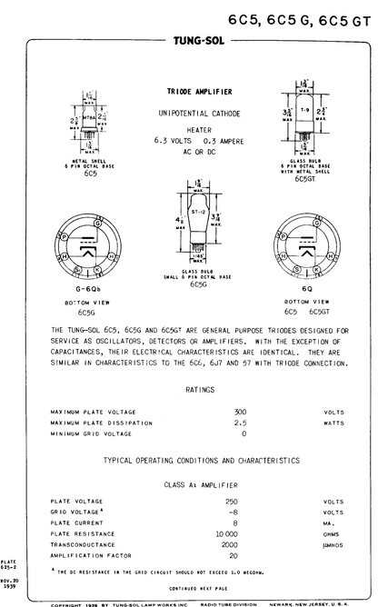 6C5G, TUNGSRAM, WHITE BOX, CV581