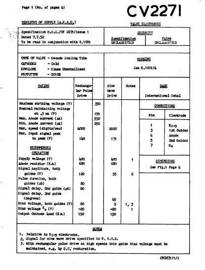 CV2271,  GC10B,  Hivac, Ruislp - Ericsson, divide by 10 counter, 4,000 pulses per second,  , Z303C, May 1966 Production