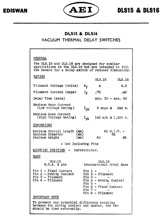 DLS15, EDISWAN,  VACCUUM THERMAL DELAY SWITCH