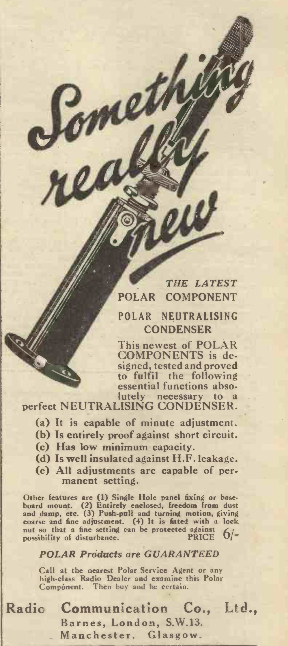 Wingrove Rogers, Polar, Neutralising Condenser, 1925