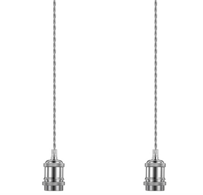 Vintage  Style Pendant Light Fitting, E27  Pendant Lamp Holder, with Silver Braided Flex, NOS