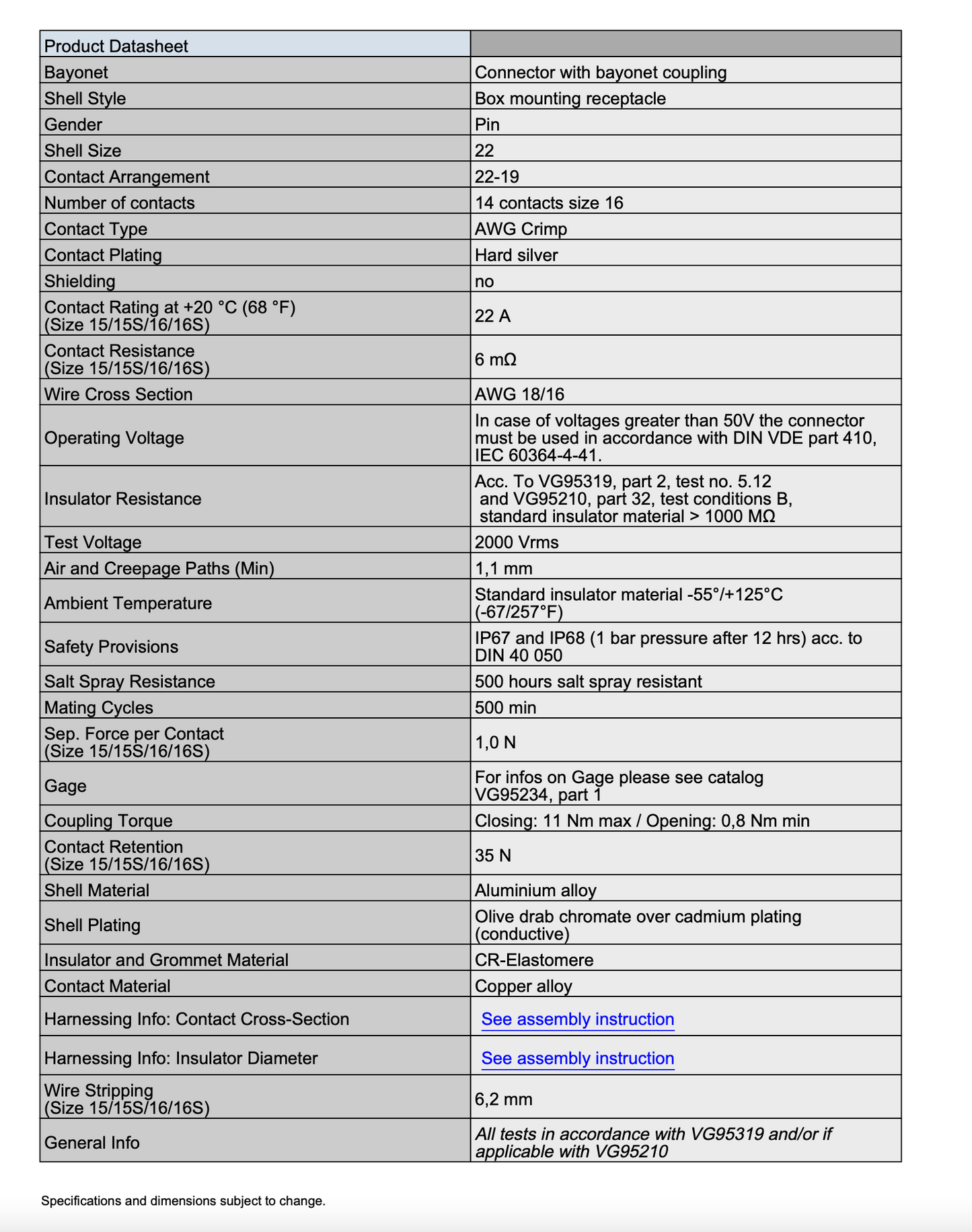 E22-19PBF80, CANNON, Circular Connector, CA-B Series, Box Mount Receptacle, 14 Contacts, Crimp Pin, Reverse Bayonet, Ex equipt