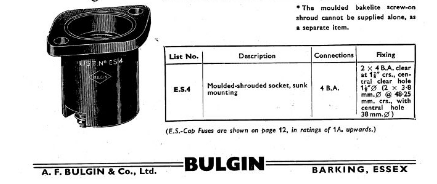 BULGIN, ES4, BULB HOLDER, FUSE HOLDER, EDISON SCREW