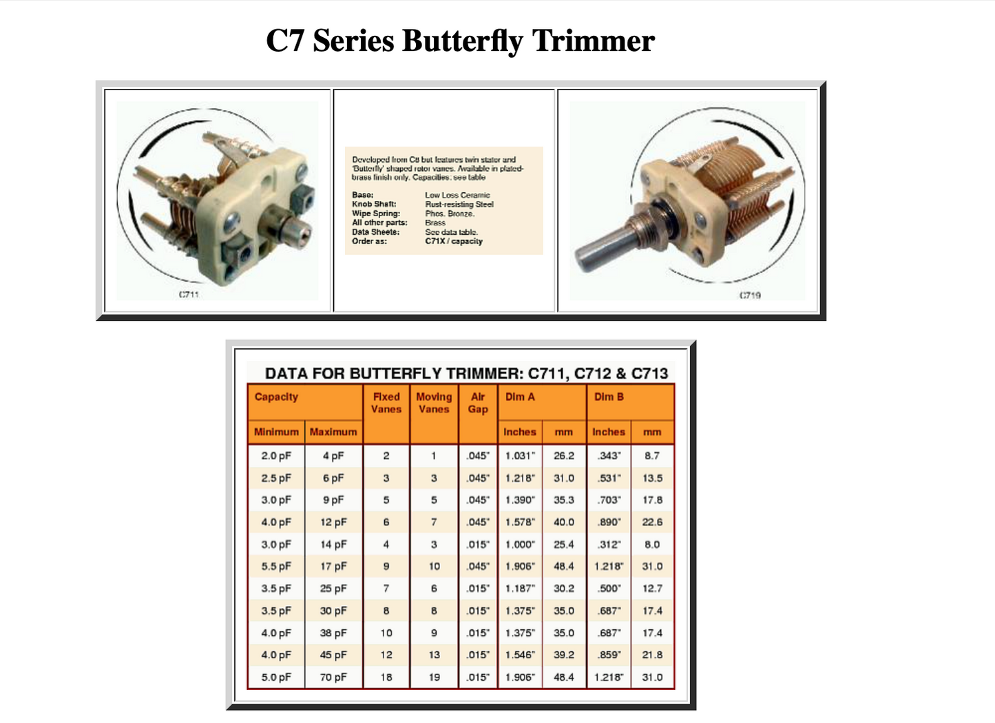 JACKSON, C711/25, 25pF,  25 x 25pF, BUTTERFLY TRIMMER, CAPACITOR, NOS