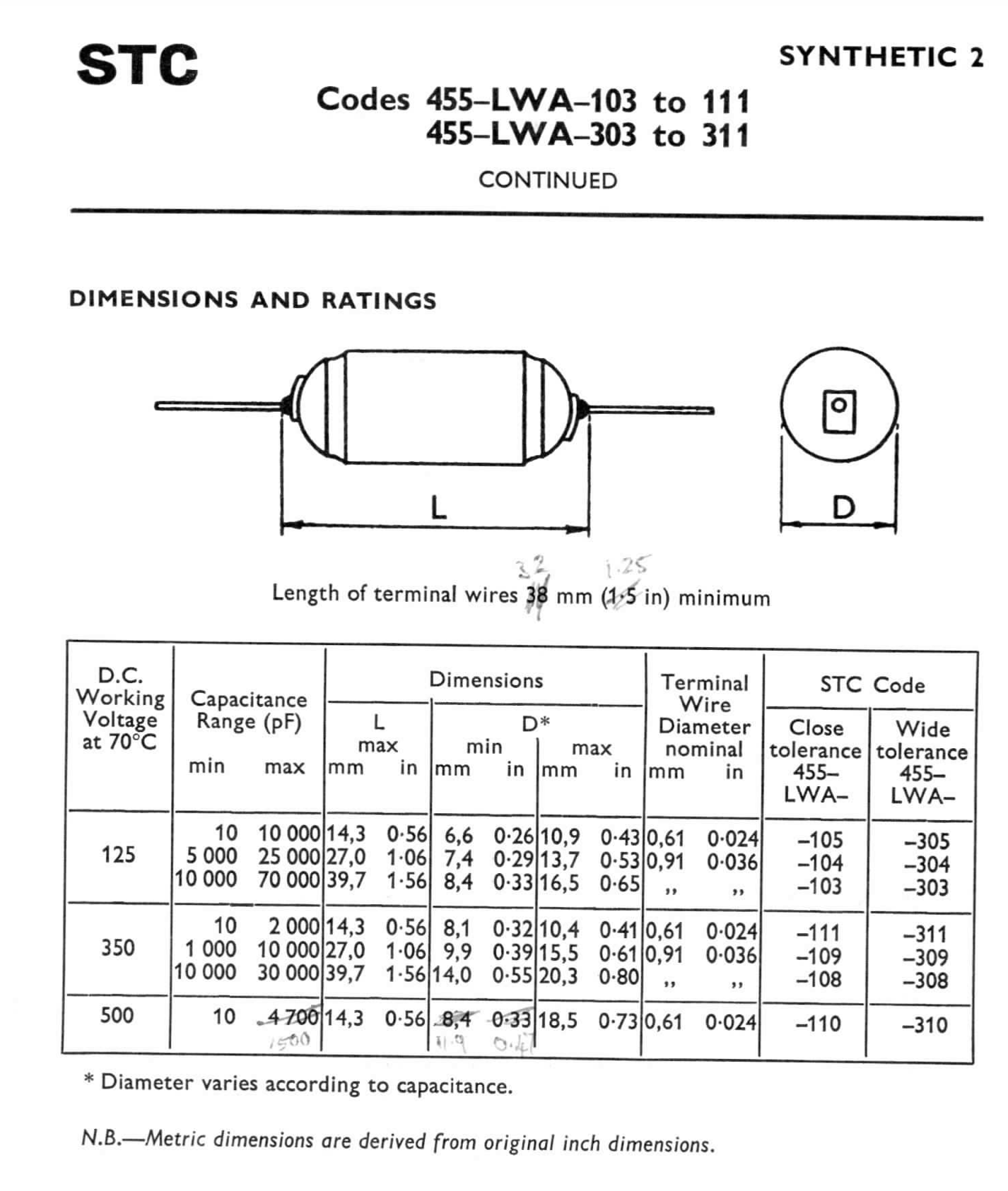 STC, POLYSTYRENE CAPACITOR, CLOSE TOLERANCE TYPE, 455-LWA-105, 60pF 125V