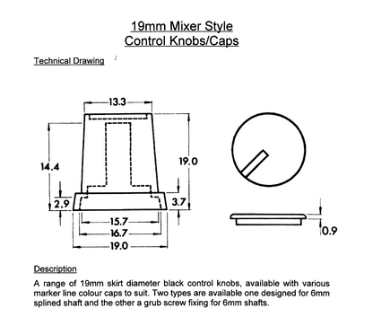 Re'an, 19mm DIA,  Mixer Style Control Knobs,