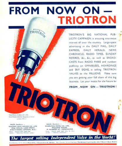 UD2, TRIOTRON, SUPER POWER, GLOBE ENVELOPE, 2V FILAMENT, TRIODE