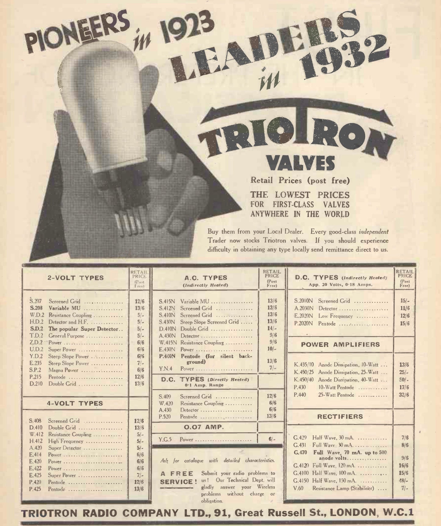 UD2, TRIOTRON, SUPER POWER, GLOBE ENVELOPE, 2V FILAMENT, TRIODE
