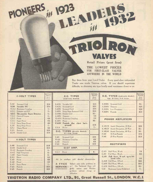 UD2, TRIOTRON, SUPER POWER, GLOBE ENVELOPE, 2V FILAMENT, TRIODE