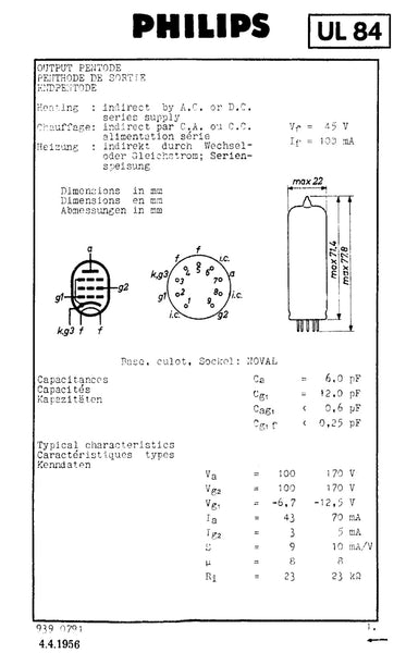 UL84, MULLARD, WHITE BOX, 10P18, 45B5, N119