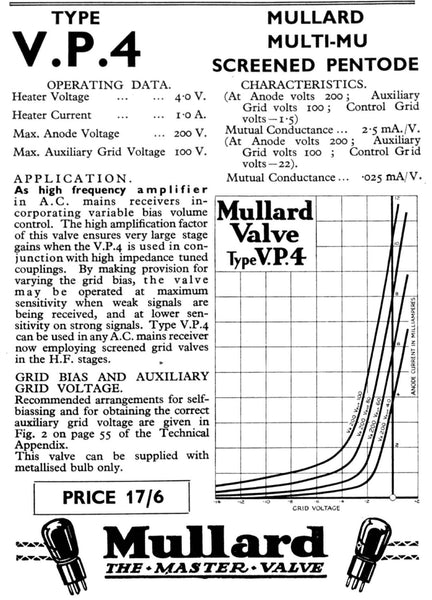 VP4,  MULLARD, NEW BOXED, CV3788,  AC/VP1, VPT4B, VP4A, MVSPen, A50M, B5 BASE, 5 PIN