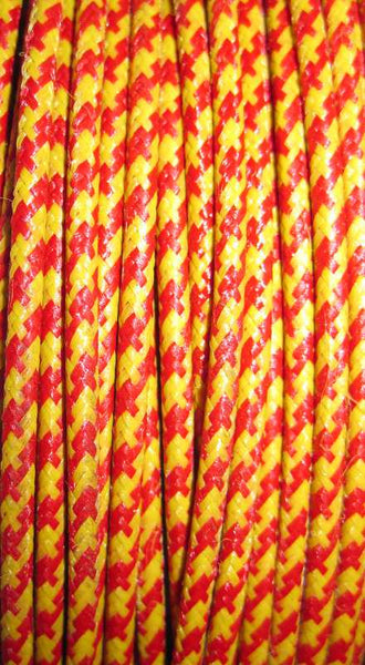 SILK BRAID COVERED VINTAGE 20 AWG HOOK UP WIRE  RED WITH YELLOW TRACER STRIPE