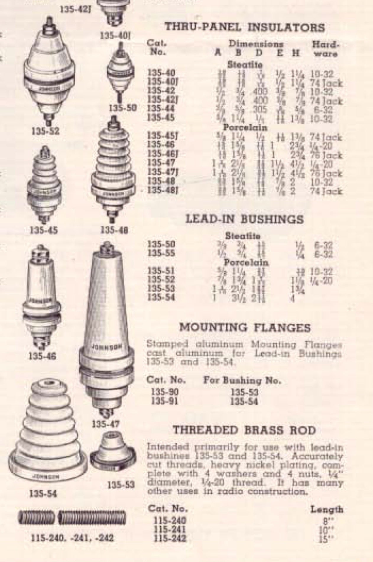 Porcelein, lead in bushing, leadthrough, feedthrough, 1.75ins diameter, EF Johnson,  CAt 135 - 52complete with rod, nuts & gaskets