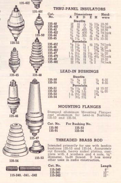 Porcelein, lead in bushing, leadthrough, feedthrough, 1.75ins diameter, EF Johnson,  CAt 135 - 52complete with rod, nuts & gaskets